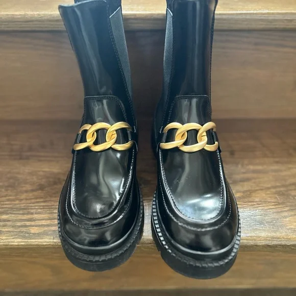 Gant Leather Black Boots with Gold Chain Detail - Picture 1 of 5